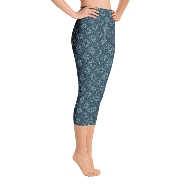 Navy Snowflake Capri Yoga Pants