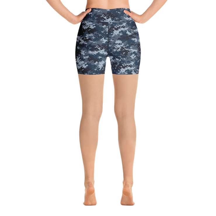 Blue Camo Pixel Yoga Shorts