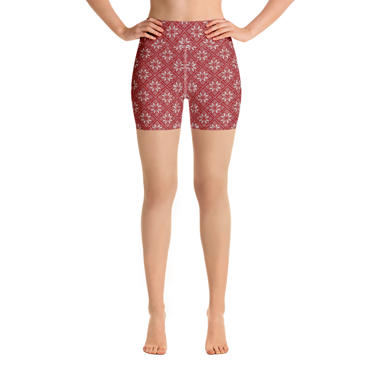 Scarlet Snowflake Yoga Shorts