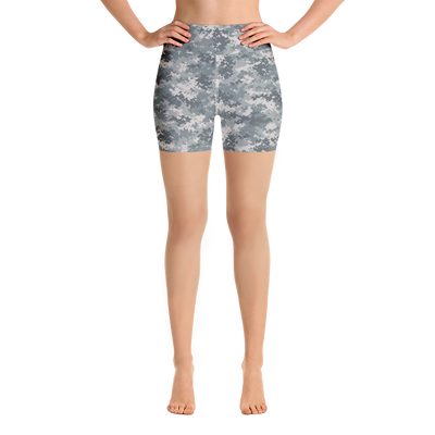 Grey Camo Pixel Yoga Shorts