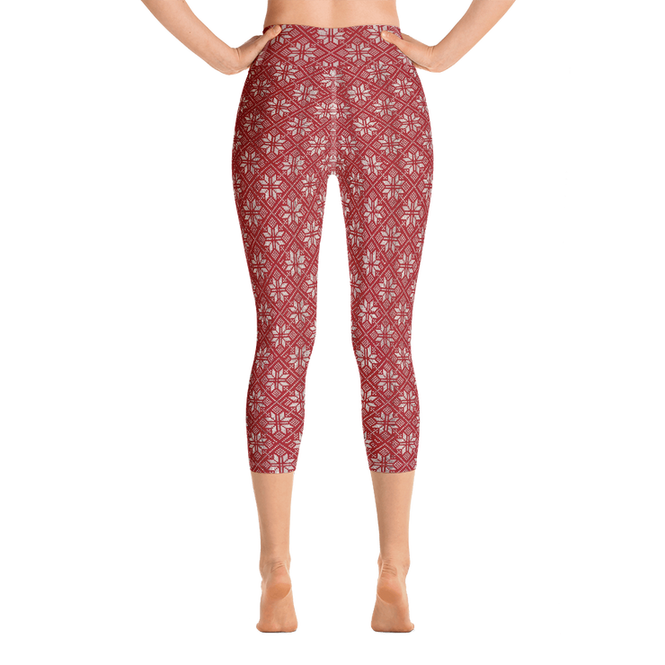 Scarlet Snowflake Capri Yoga Pants