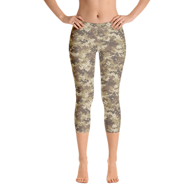 Brown Camo Pixel Capri Leggings