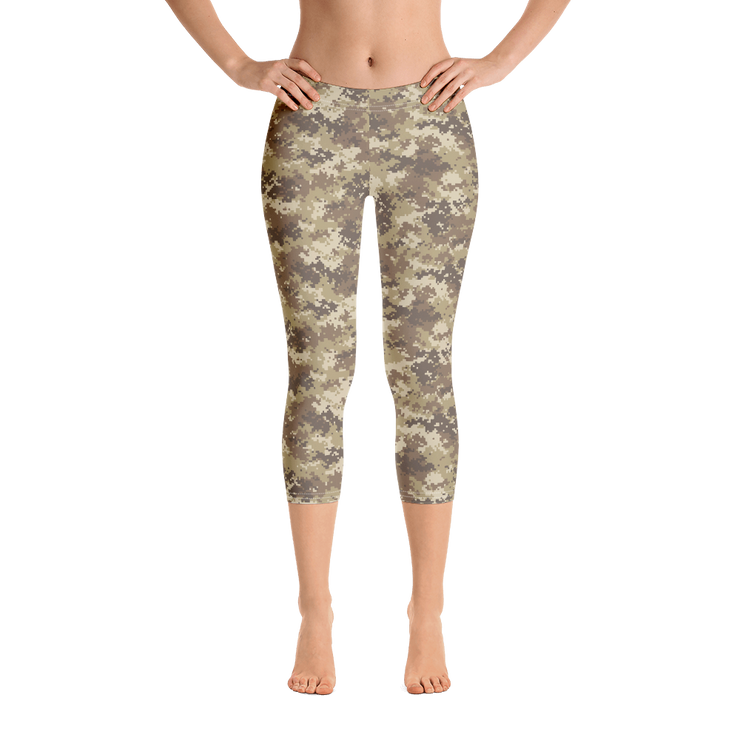 Brown Camo Pixel Capri Leggings