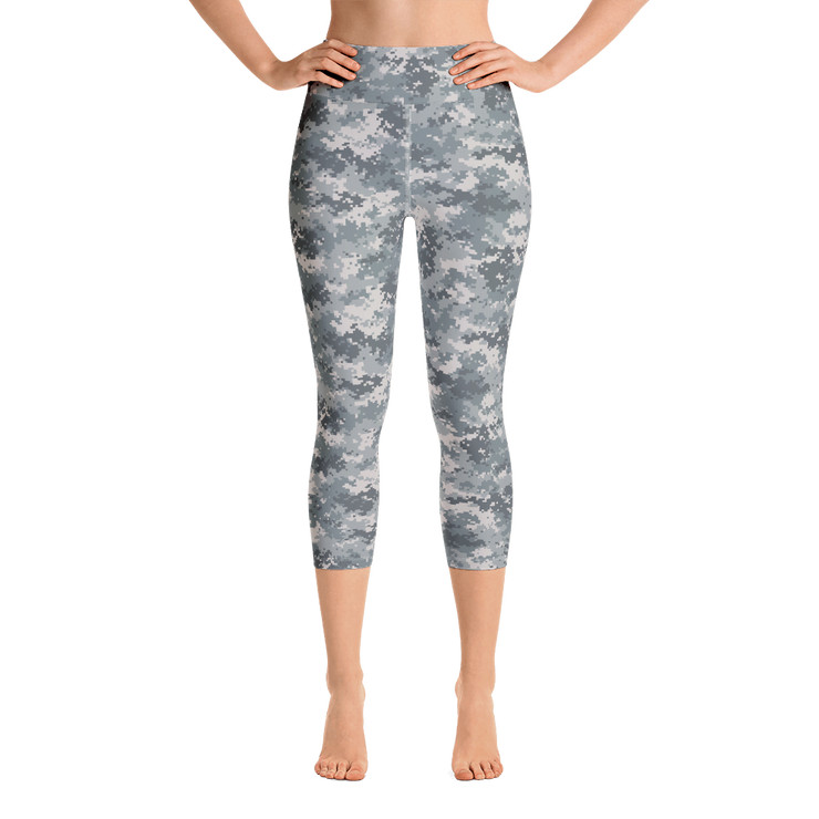 Grey Camo Pixel Capri Yoga Pants