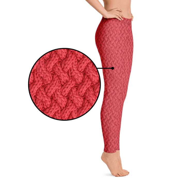 Red Lattice Knit Leggings